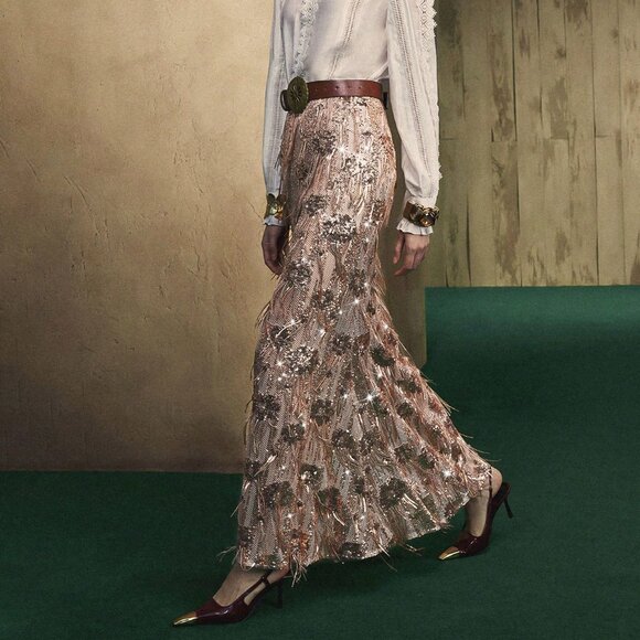 Camel Elegant Women's Sequined Tassel Fishtail Skirt - Picture 4 of 6